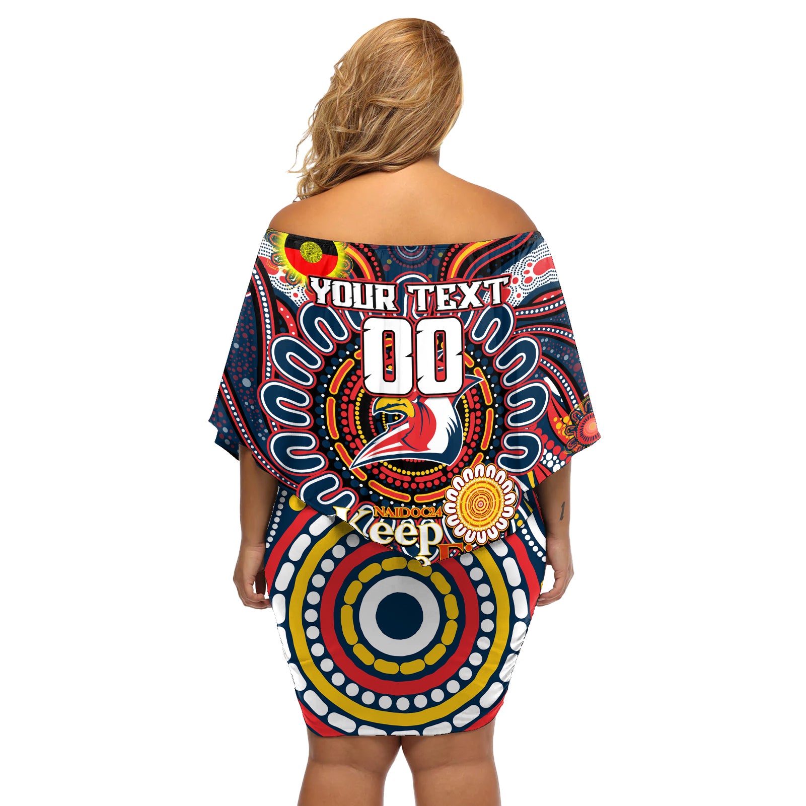 Custom NAIDOC Week 2024 Roosters Off Shoulder Short Dress Mascot Rugby