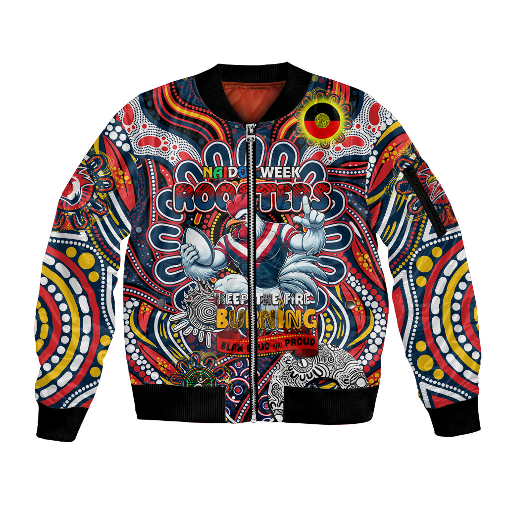 Custom NAIDOC Week 2024 Roosters Sleeve Zip Bomber Jacket Mascot Rugby