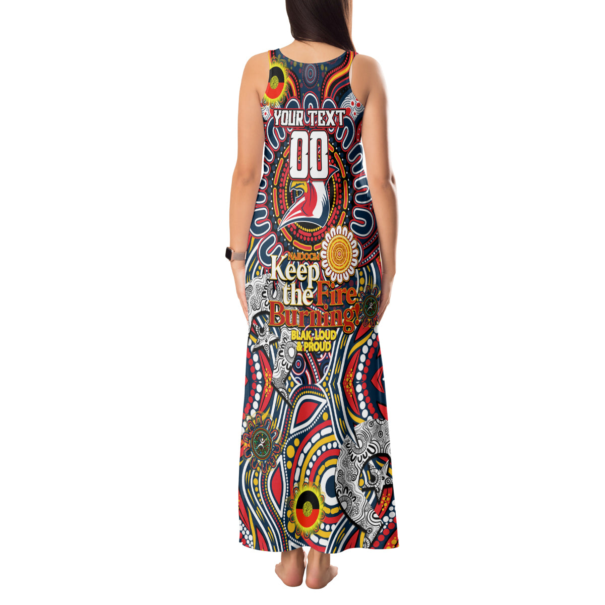 Custom NAIDOC Week 2024 Roosters Tank Maxi Dress Mascot Rugby