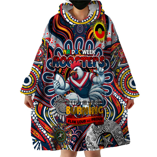 Custom NAIDOC Week 2024 Roosters Wearable Blanket Hoodie Mascot Rugby