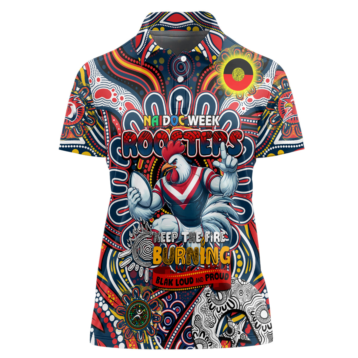 Custom NAIDOC Week 2024 Roosters Women Polo Shirt Mascot Rugby