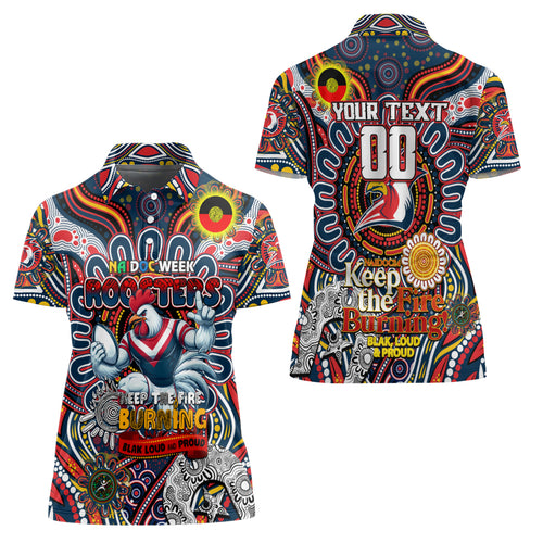 Custom NAIDOC Week 2024 Roosters Women Polo Shirt Mascot Rugby