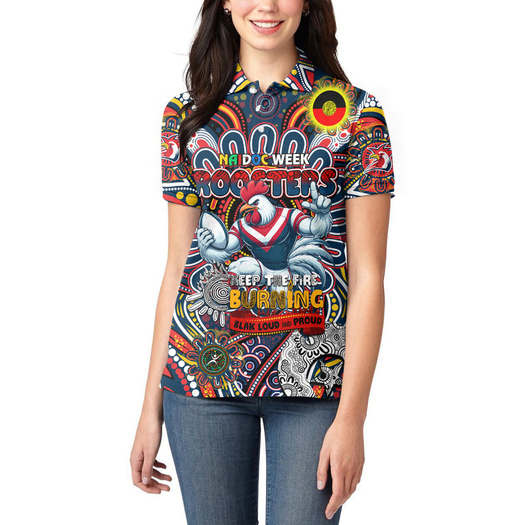Custom NAIDOC Week 2024 Roosters Women Polo Shirt Mascot Rugby