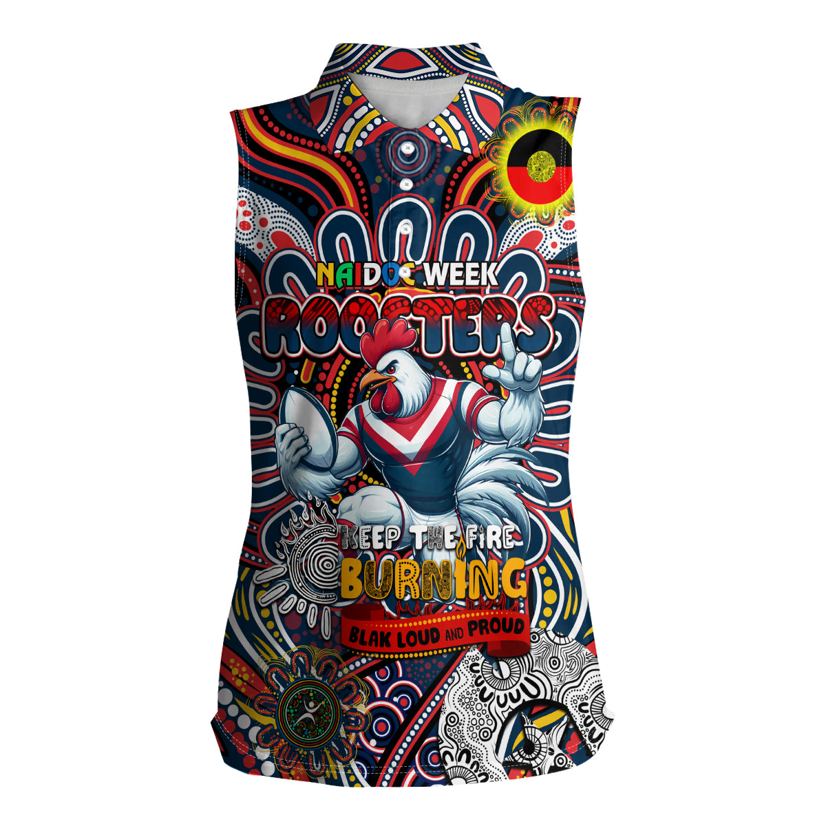 Custom NAIDOC Week 2024 Roosters Women Sleeveless Polo Shirt Mascot Rugby