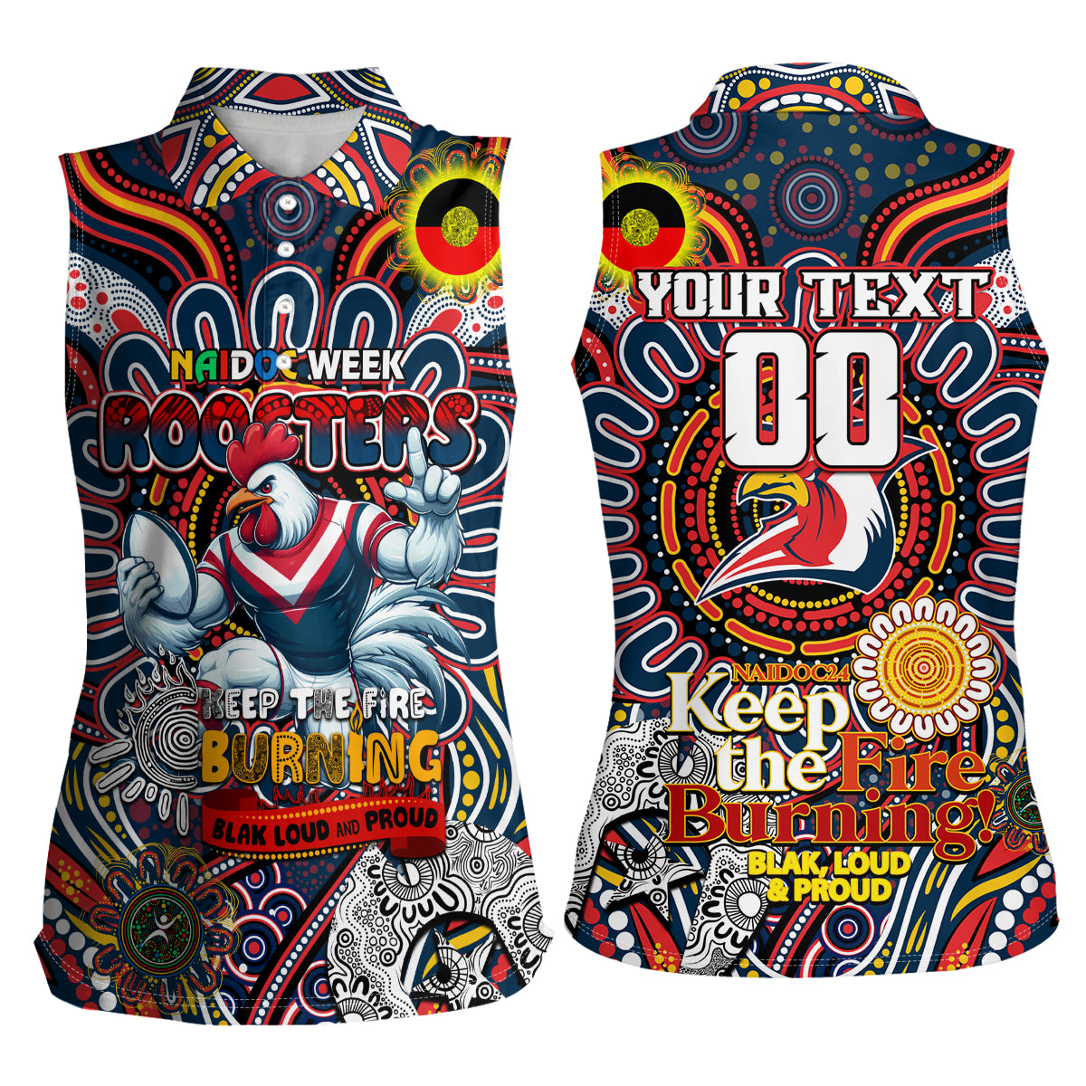 Custom NAIDOC Week 2024 Roosters Women Sleeveless Polo Shirt Mascot Rugby