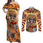 Custom NAIDOC Week 2024 Tigers Couples Matching Off Shoulder Maxi Dress and Long Sleeve Button Shirt Mascot Rugby