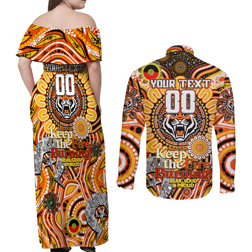 Custom NAIDOC Week 2024 Tigers Couples Matching Off Shoulder Maxi Dress and Long Sleeve Button Shirt Mascot Rugby