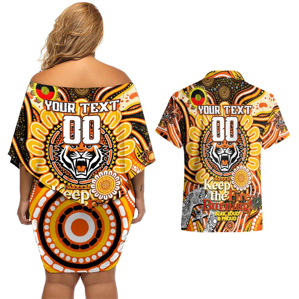 Custom NAIDOC Week 2024 Tigers Couples Matching Off Shoulder Short Dress and Hawaiian Shirt Mascot Rugby
