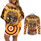 Custom NAIDOC Week 2024 Tigers Couples Matching Off Shoulder Short Dress and Long Sleeve Button Shirt Mascot Rugby
