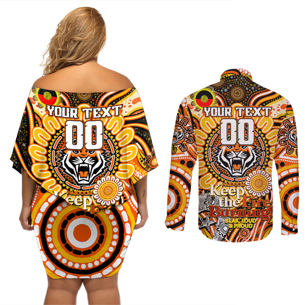 Custom NAIDOC Week 2024 Tigers Couples Matching Off Shoulder Short Dress and Long Sleeve Button Shirt Mascot Rugby