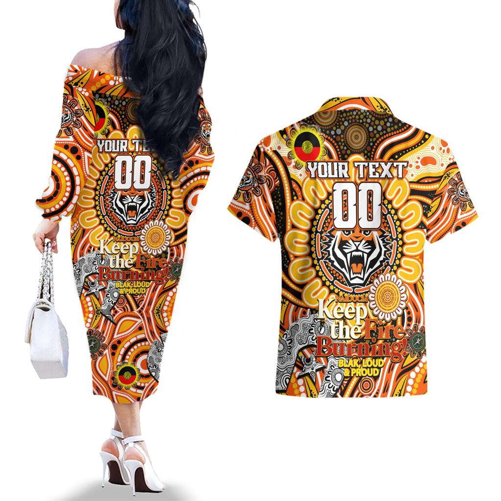 Custom NAIDOC Week 2024 Tigers Couples Matching Off The Shoulder Long Sleeve Dress and Hawaiian Shirt Mascot Rugby