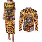 Custom NAIDOC Week 2024 Tigers Couples Matching Puletasi and Long Sleeve Button Shirt Mascot Rugby