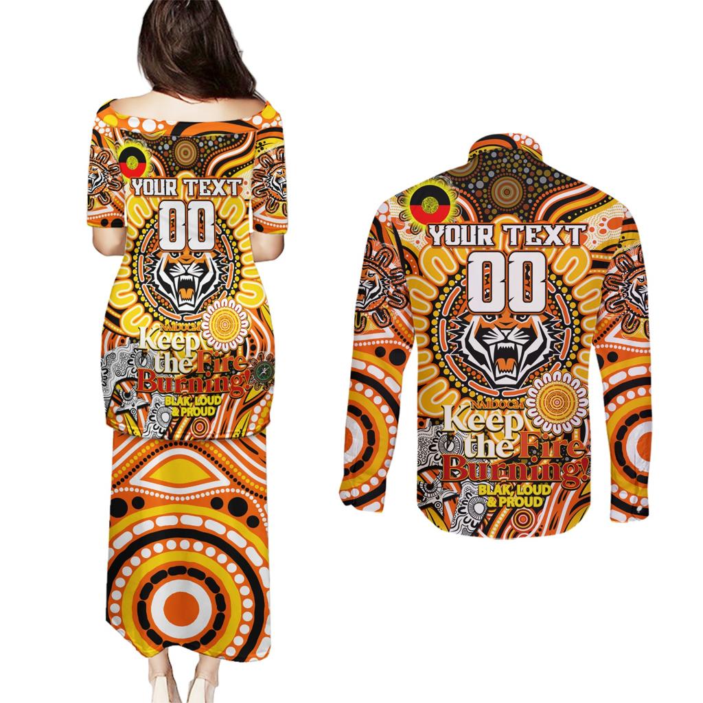 Custom NAIDOC Week 2024 Tigers Couples Matching Puletasi and Long Sleeve Button Shirt Mascot Rugby