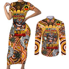 Custom NAIDOC Week 2024 Tigers Couples Matching Short Sleeve Bodycon Dress and Long Sleeve Button Shirt Mascot Rugby