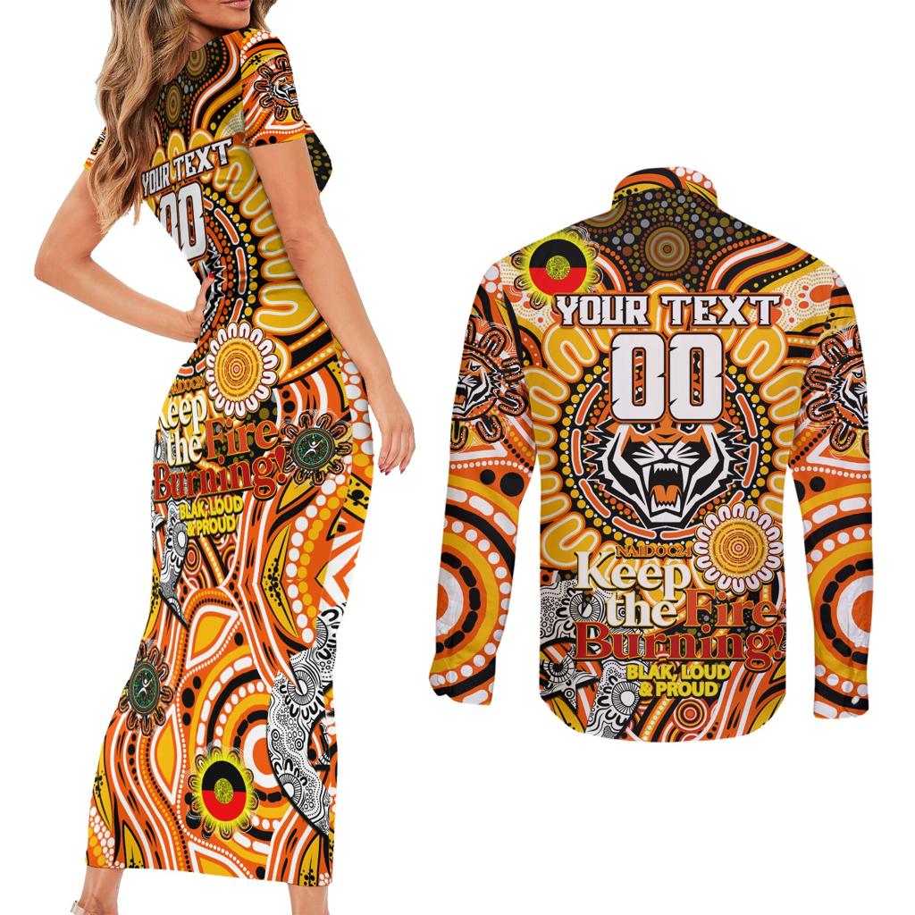 Custom NAIDOC Week 2024 Tigers Couples Matching Short Sleeve Bodycon Dress and Long Sleeve Button Shirt Mascot Rugby