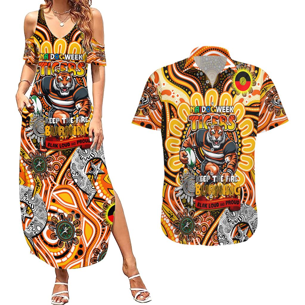 Custom NAIDOC Week 2024 Tigers Couples Matching Summer Maxi Dress and Hawaiian Shirt Mascot Rugby