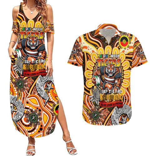 Custom NAIDOC Week 2024 Tigers Couples Matching Summer Maxi Dress and Hawaiian Shirt Mascot Rugby