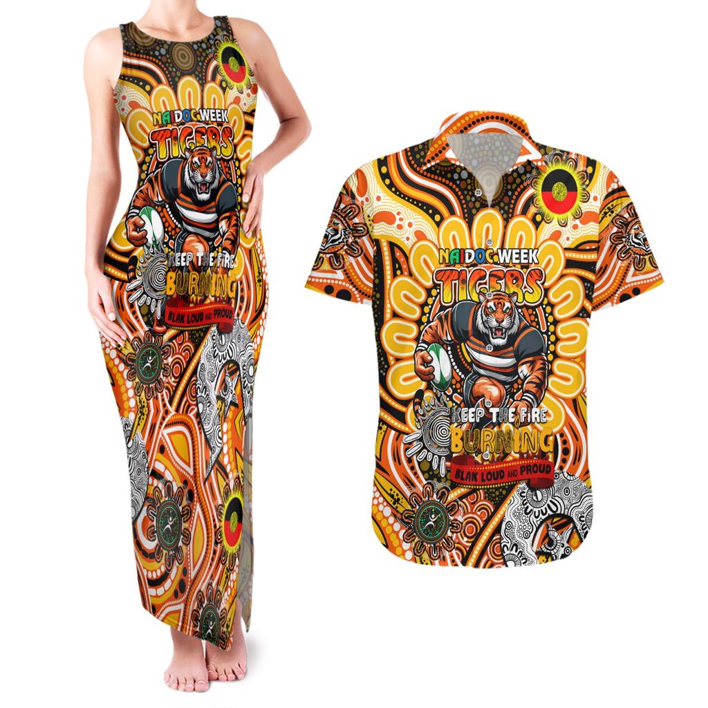 Custom NAIDOC Week 2024 Tigers Couples Matching Tank Maxi Dress and Hawaiian Shirt Mascot Rugby