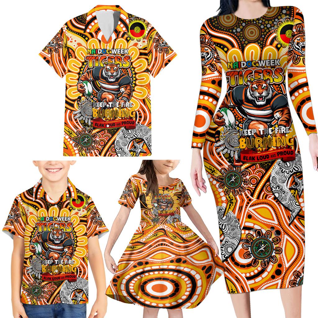 Custom NAIDOC Week 2024 Tigers Family Matching Long Sleeve Bodycon Dress and Hawaiian Shirt Mascot Rugby