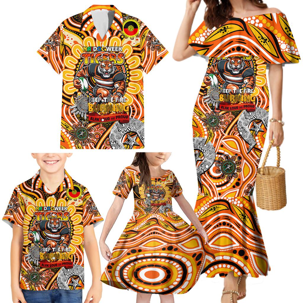 Custom NAIDOC Week 2024 Tigers Family Matching Mermaid Dress and Hawaiian Shirt Mascot Rugby