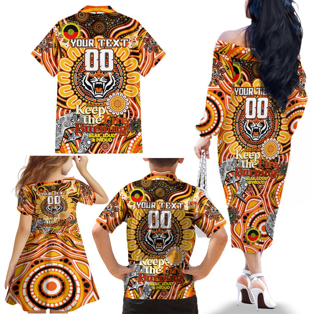 Custom NAIDOC Week 2024 Tigers Family Matching Off The Shoulder Long Sleeve Dress and Hawaiian Shirt Mascot Rugby