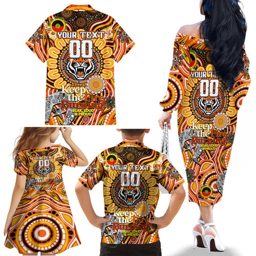 Custom NAIDOC Week 2024 Tigers Family Matching Off The Shoulder Long Sleeve Dress and Hawaiian Shirt Mascot Rugby