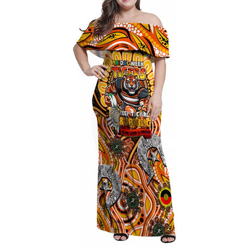 Custom NAIDOC Week 2024 Tigers Family Matching Off Shoulder Maxi Dress and Hawaiian Shirt Mascot Rugby