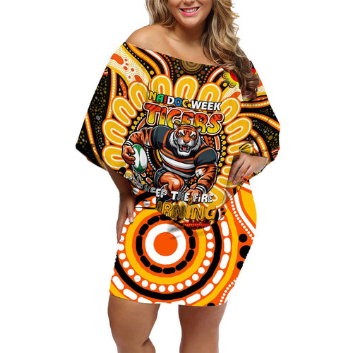 Custom NAIDOC Week 2024 Tigers Family Matching Off Shoulder Short Dress and Hawaiian Shirt Mascot Rugby