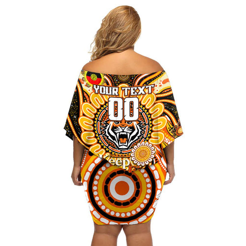 Custom NAIDOC Week 2024 Tigers Family Matching Off Shoulder Short Dress and Hawaiian Shirt Mascot Rugby