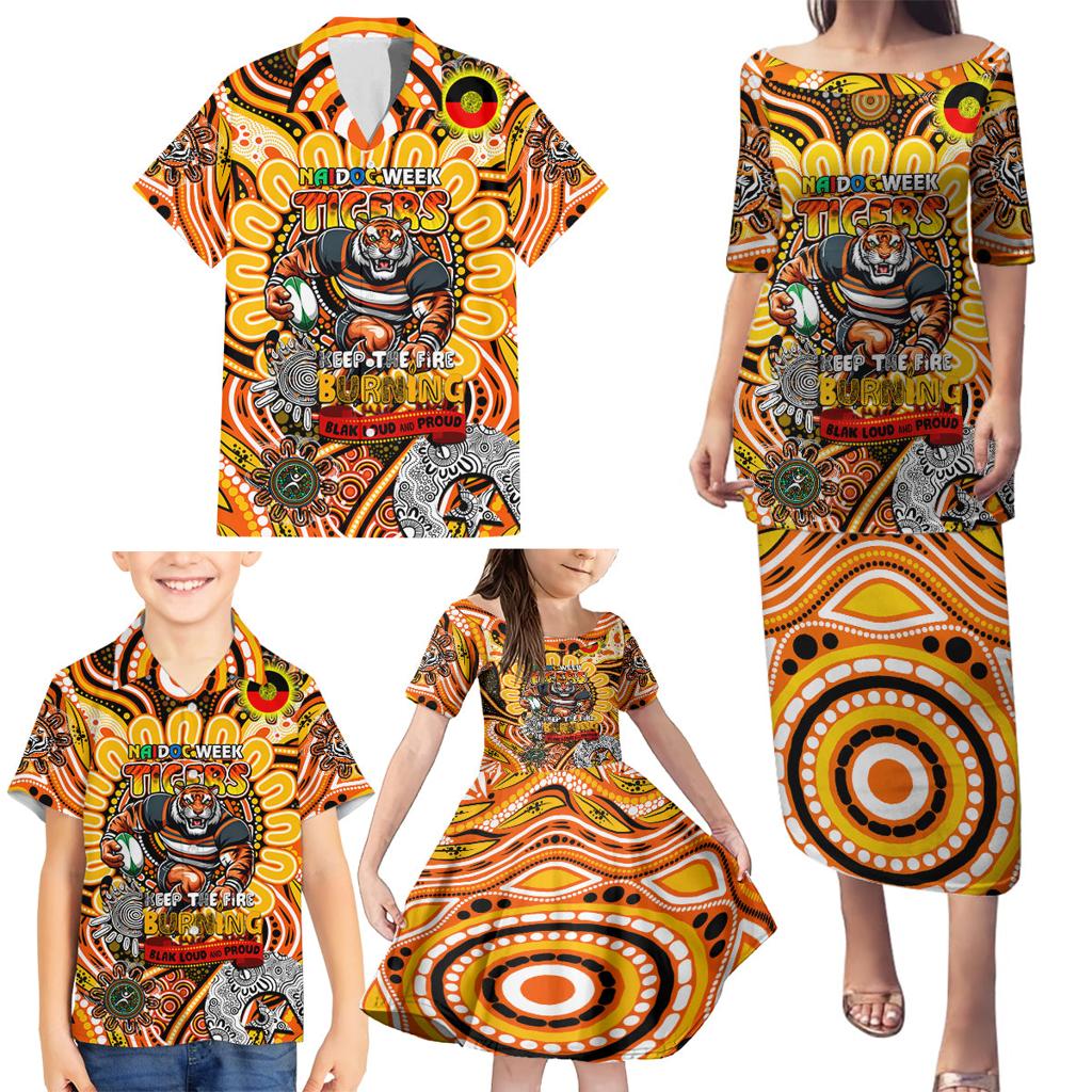 Custom NAIDOC Week 2024 Tigers Family Matching Puletasi and Hawaiian Shirt Mascot Rugby
