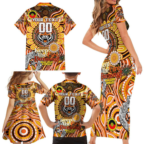 Custom NAIDOC Week 2024 Tigers Family Matching Short Sleeve Bodycon Dress and Hawaiian Shirt Mascot Rugby