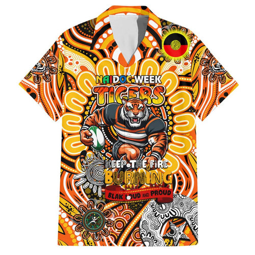 Custom NAIDOC Week 2024 Tigers Family Matching Short Sleeve Bodycon Dress and Hawaiian Shirt Mascot Rugby