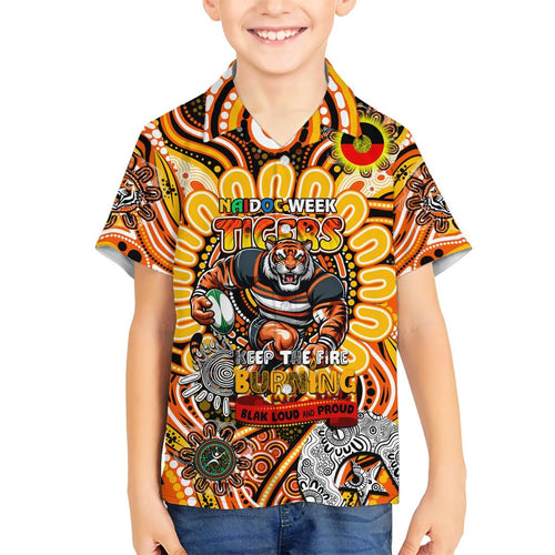 Custom NAIDOC Week 2024 Tigers Family Matching Short Sleeve Bodycon Dress and Hawaiian Shirt Mascot Rugby