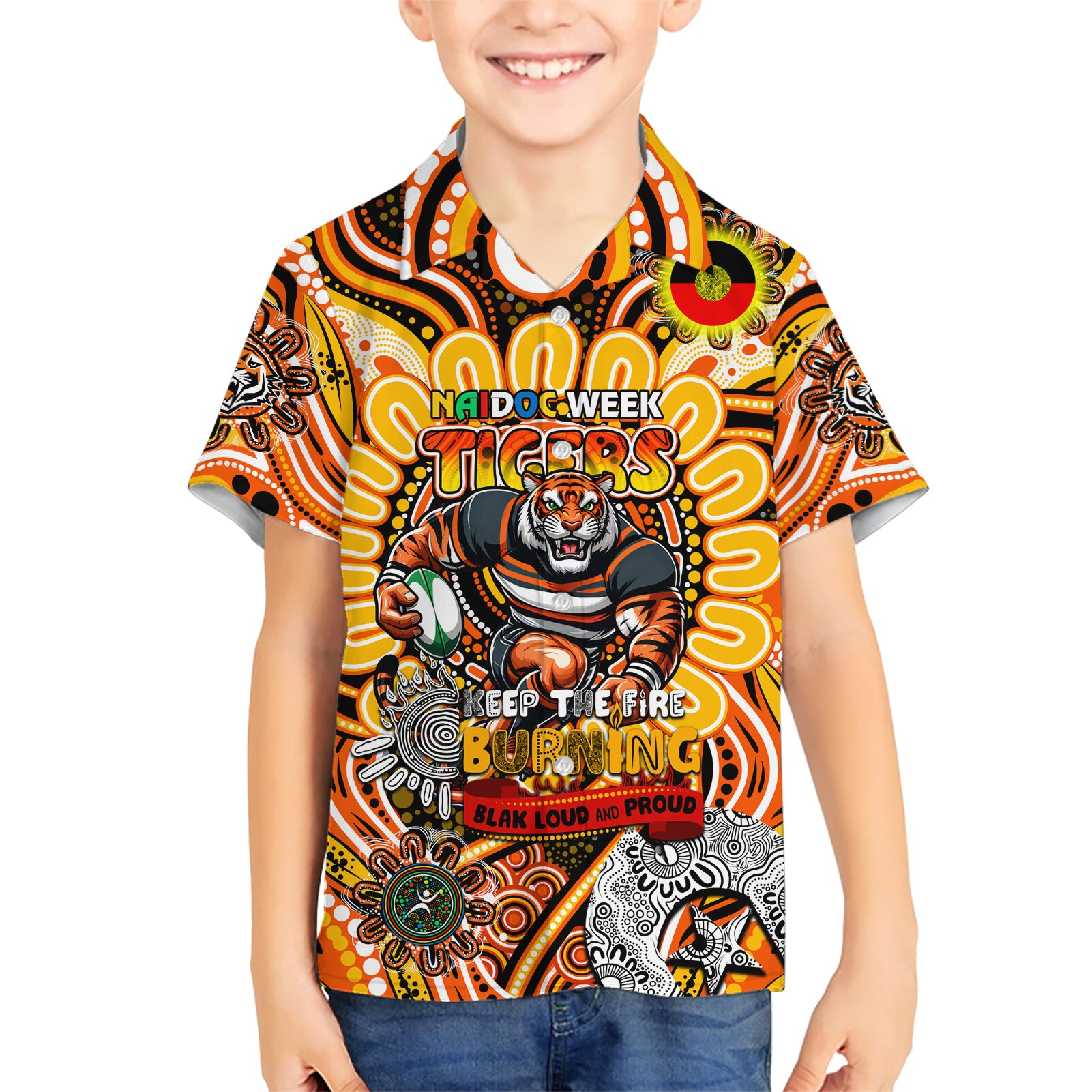 Custom NAIDOC Week 2024 Tigers Kid Hawaiian Shirt Mascot Rugby