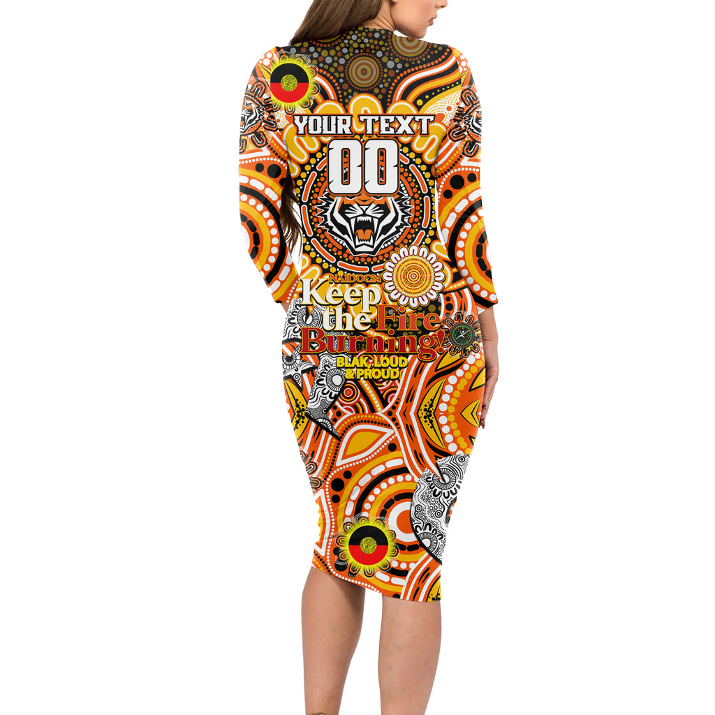 Custom NAIDOC Week 2024 Tigers Long Sleeve Bodycon Dress Mascot Rugby