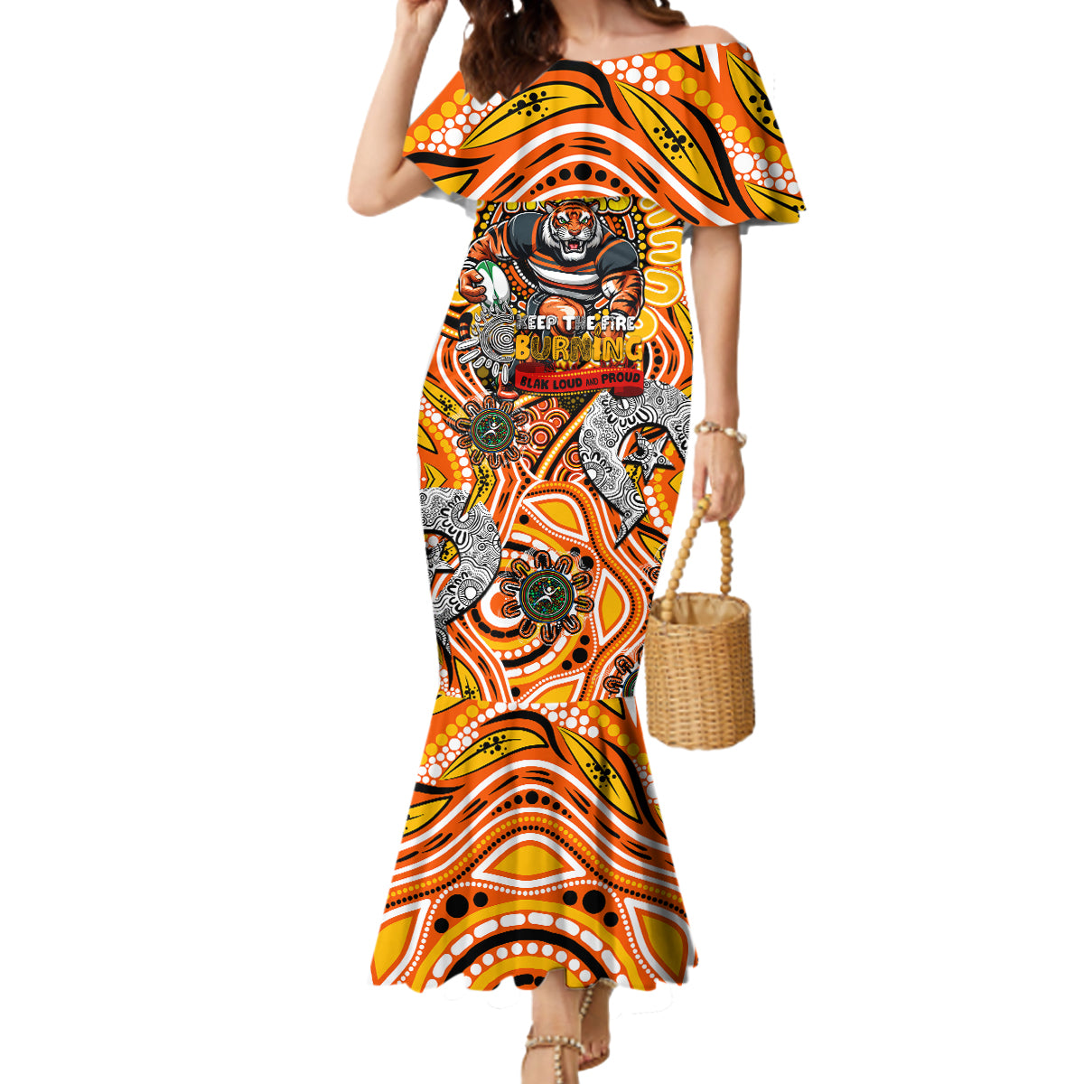 Custom NAIDOC Week 2024 Tigers Mermaid Dress Mascot Rugby