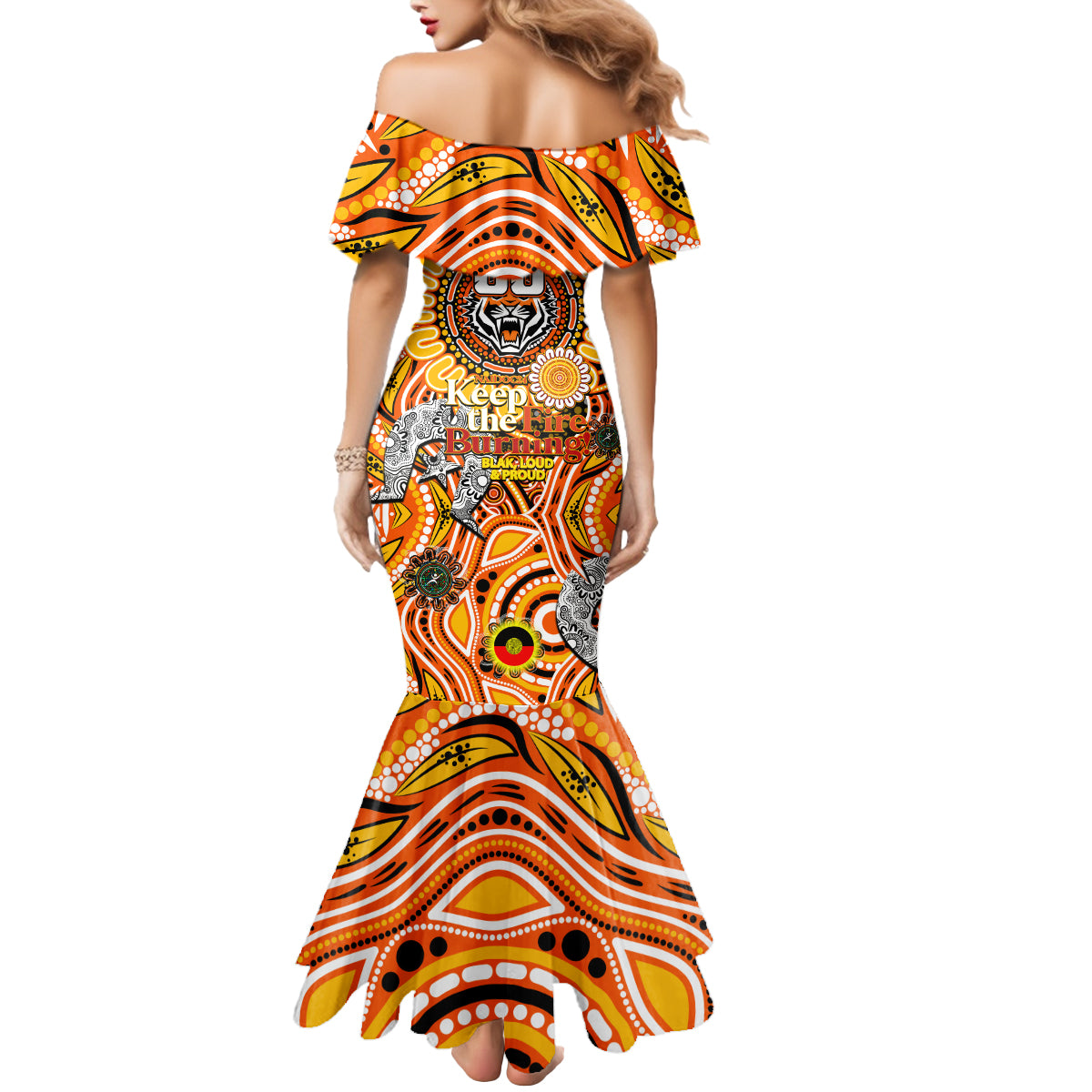 Custom NAIDOC Week 2024 Tigers Mermaid Dress Mascot Rugby