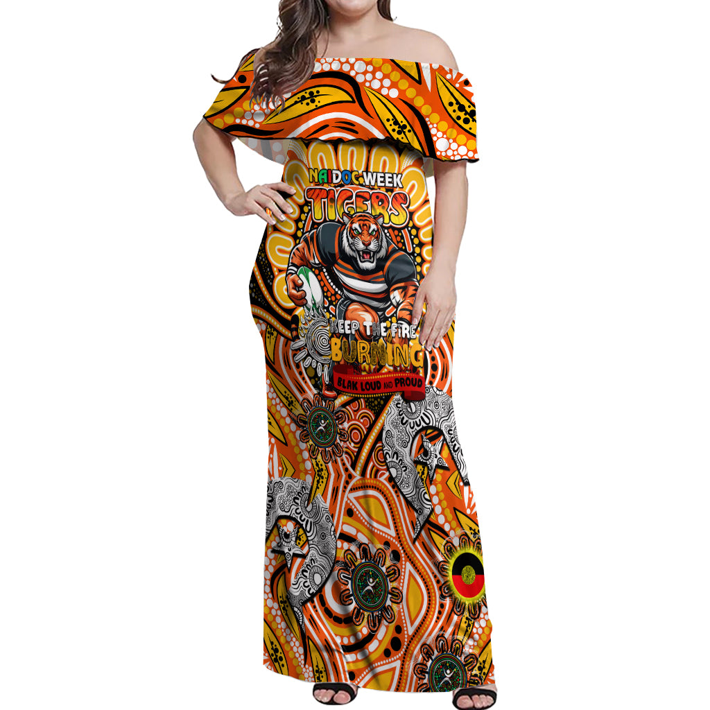 Custom NAIDOC Week 2024 Tigers Off Shoulder Maxi Dress Mascot Rugby