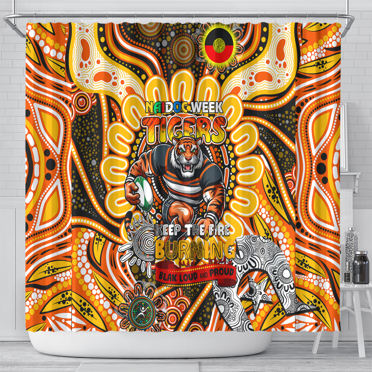 NAIDOC Week 2024 Tigers Shower Curtain Mascot Rugby