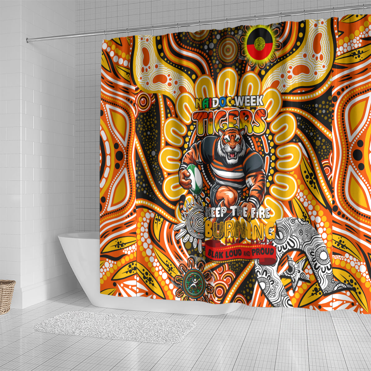 NAIDOC Week 2024 Tigers Shower Curtain Mascot Rugby