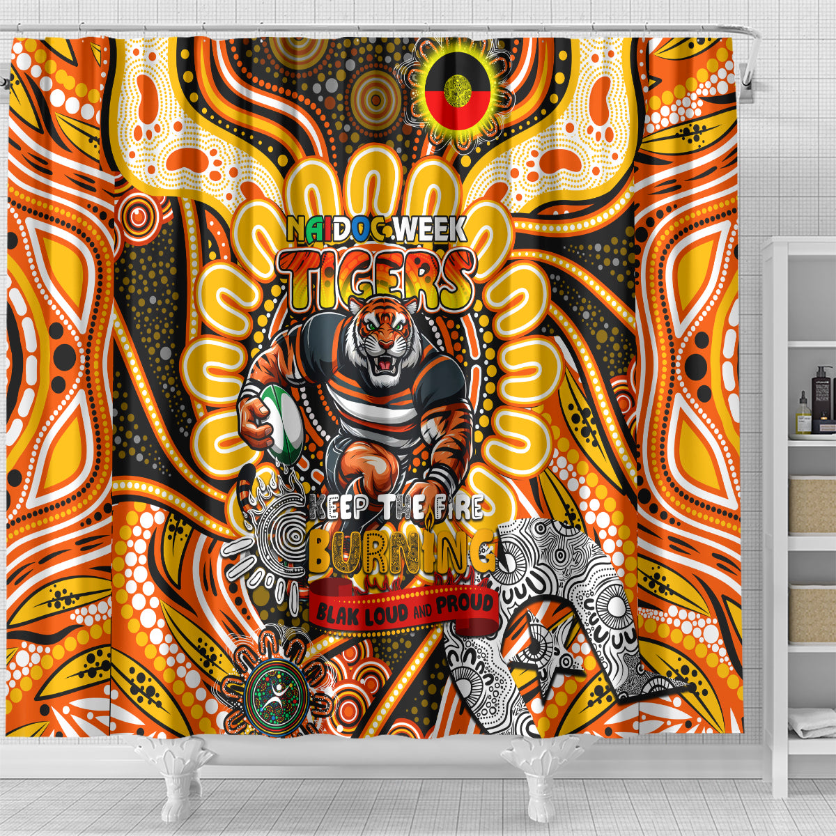 NAIDOC Week 2024 Tigers Shower Curtain Mascot Rugby