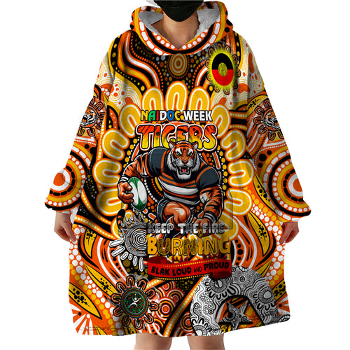 Custom NAIDOC Week 2024 Tigers Wearable Blanket Hoodie Mascot Rugby