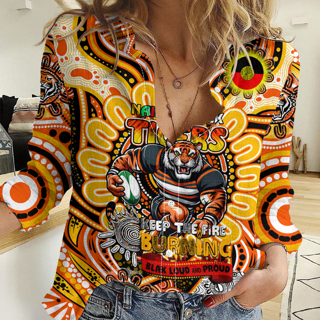 Custom NAIDOC Week 2024 Tigers Women Casual Shirt Mascot Rugby