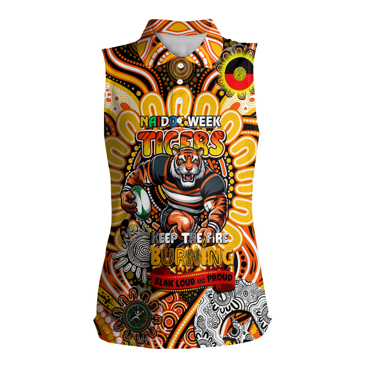 Custom NAIDOC Week 2024 Tigers Women Sleeveless Polo Shirt Mascot Rugby