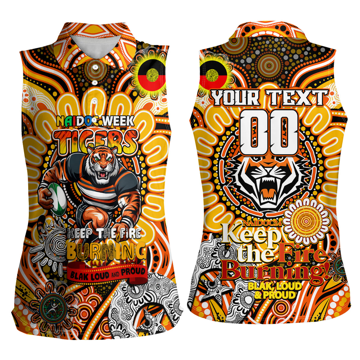 Custom NAIDOC Week 2024 Tigers Women Sleeveless Polo Shirt Mascot Rugby