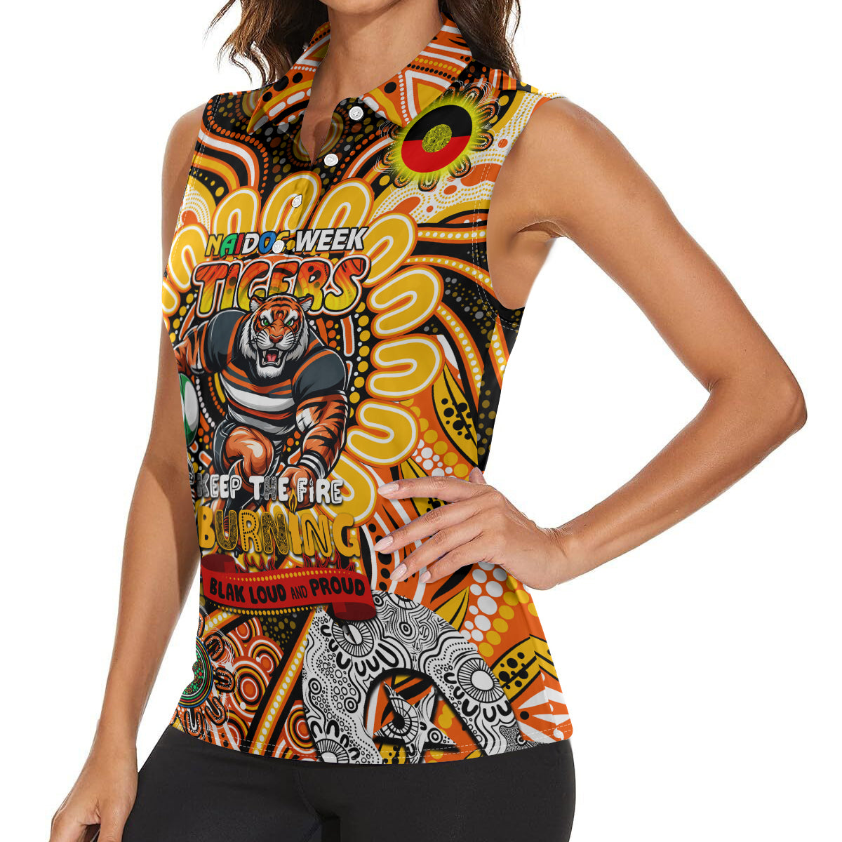 Custom NAIDOC Week 2024 Tigers Women Sleeveless Polo Shirt Mascot Rugby
