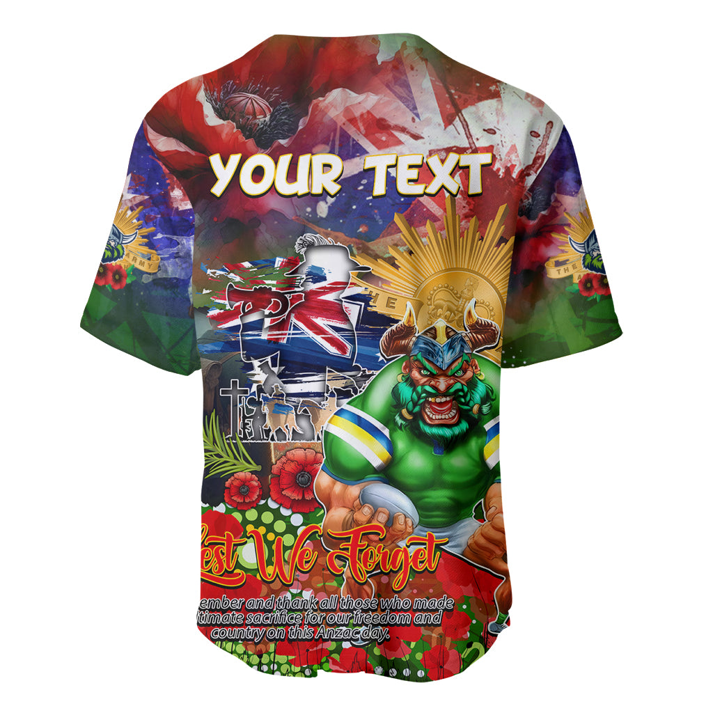 Personalised Australia Rugby Raiders ANZAC Baseball Jersey Canberra Scratch Style