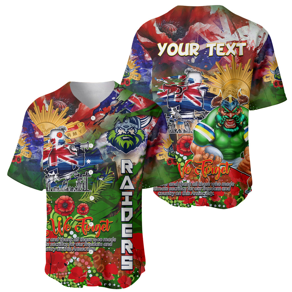 Personalised Australia Rugby Raiders ANZAC Baseball Jersey Canberra Scratch Style