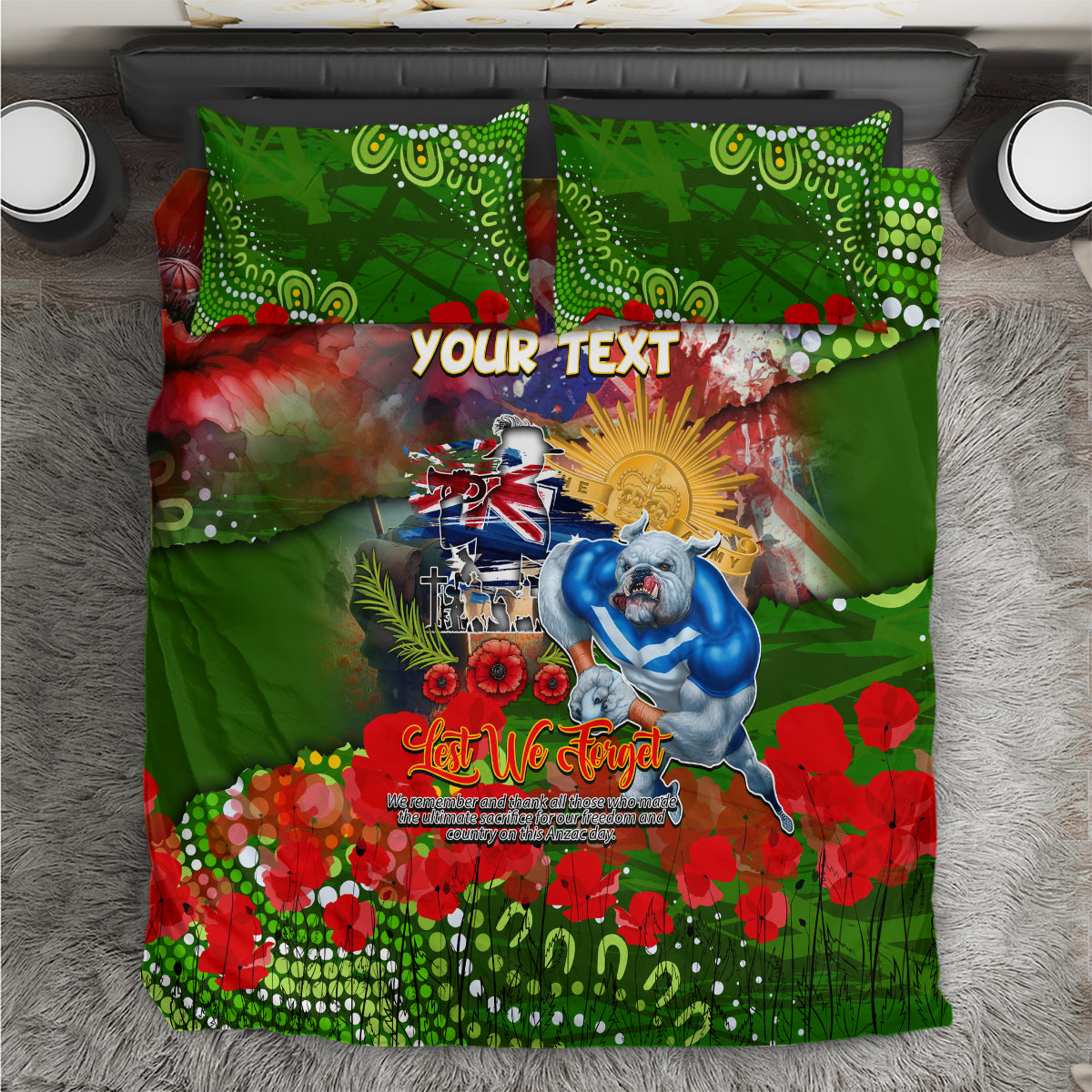 Personalised Australia Rugby Raiders ANZAC Bedding Set Canberra Scratch Style