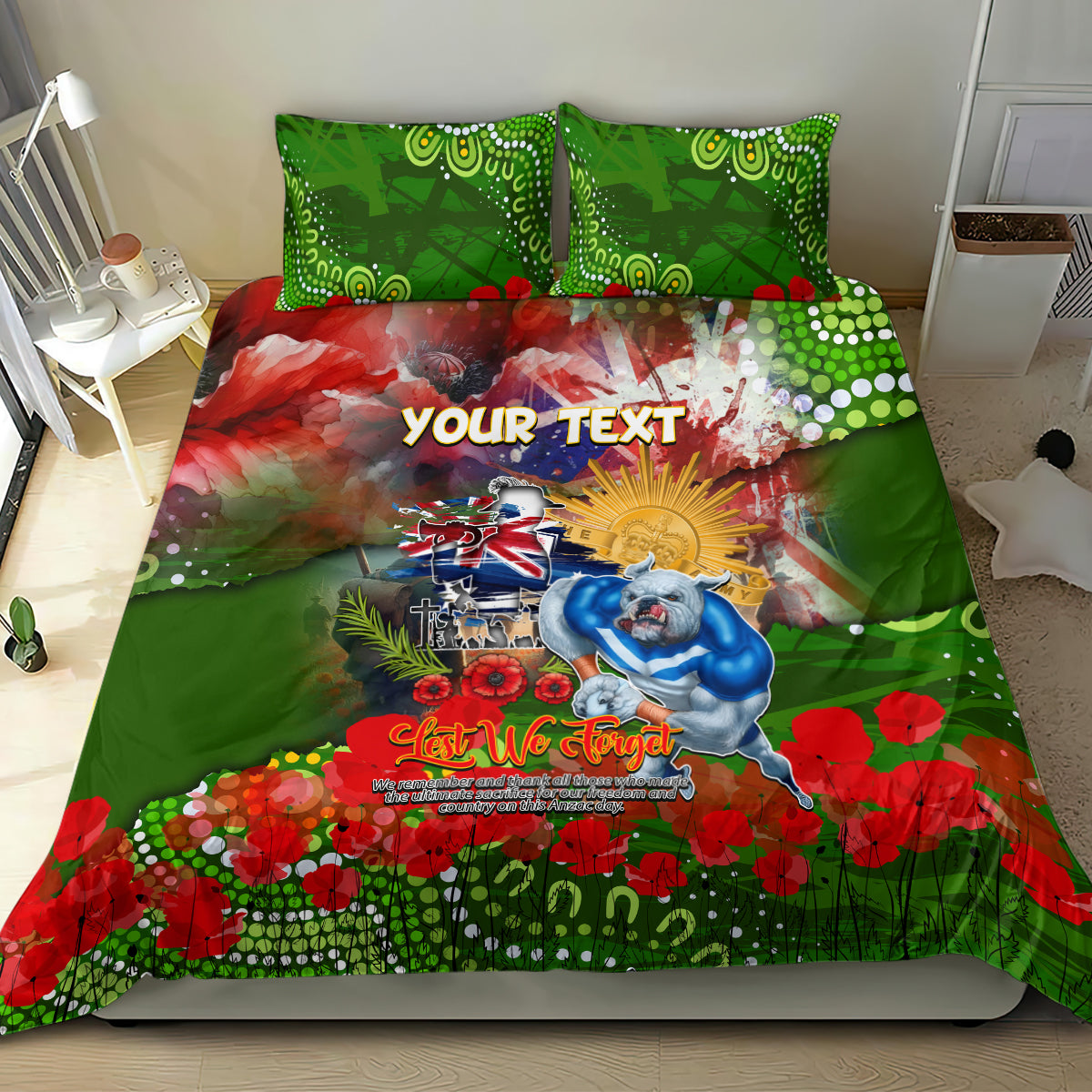 Personalised Australia Rugby Raiders ANZAC Bedding Set Canberra Scratch Style